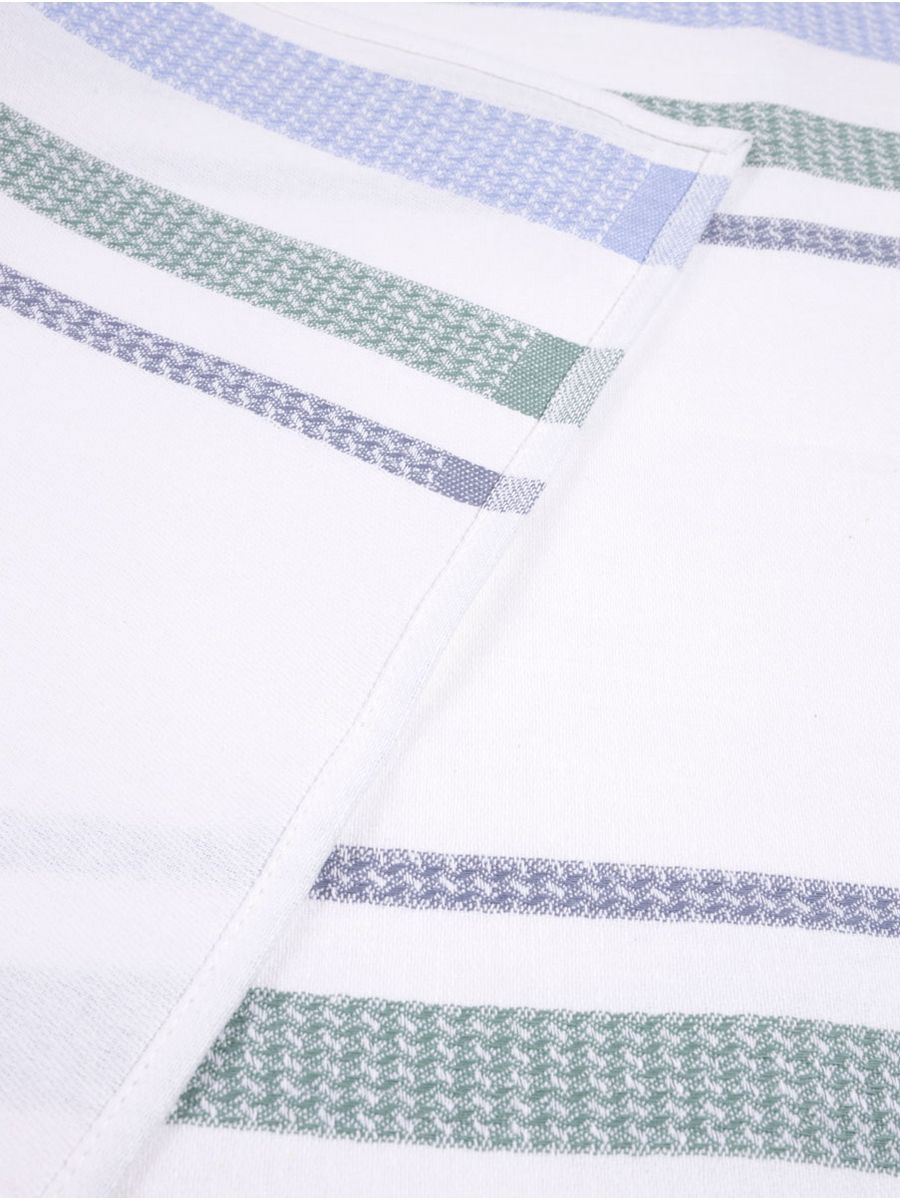 Linen White with Blue and Green Stripes, Set of 3 Towels