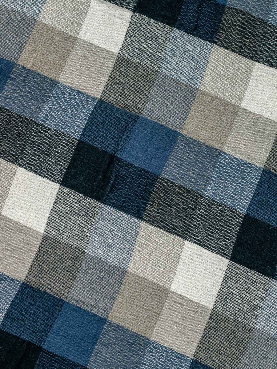 Linen Plaid with Blue and Grey Square Pattern