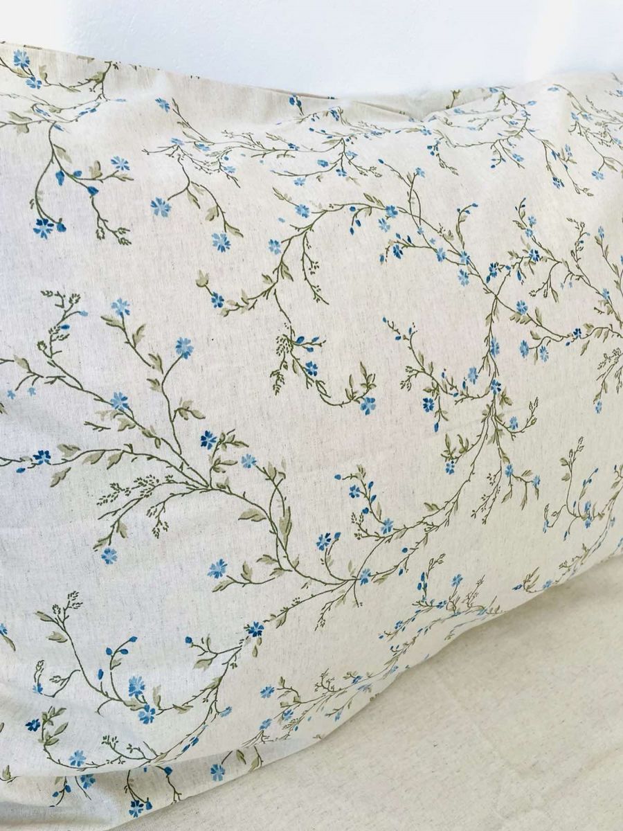 Linen Bedding in Beige with Small Floral Print