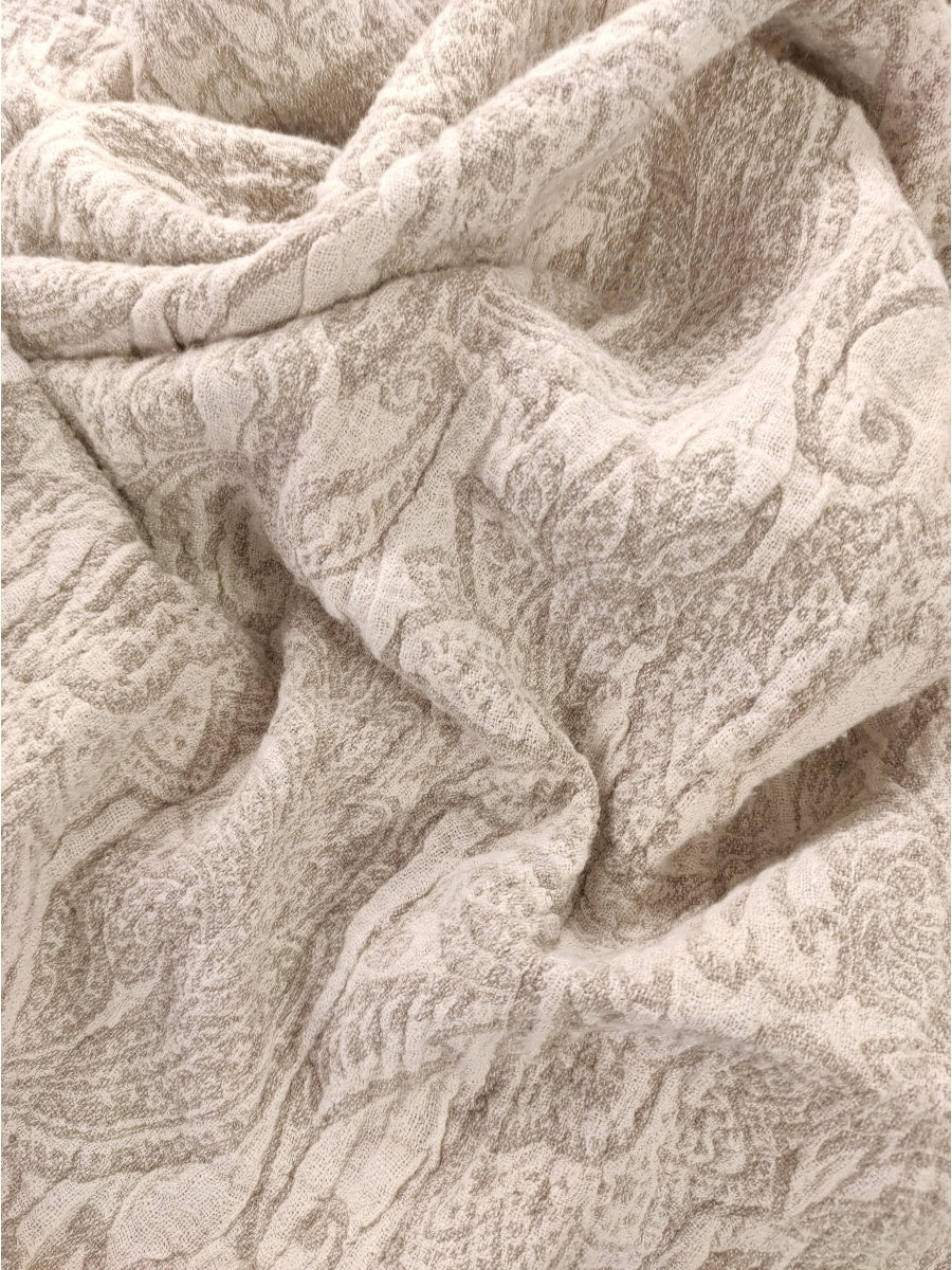 Beige and Grey Linen Towel with Nature Ornament