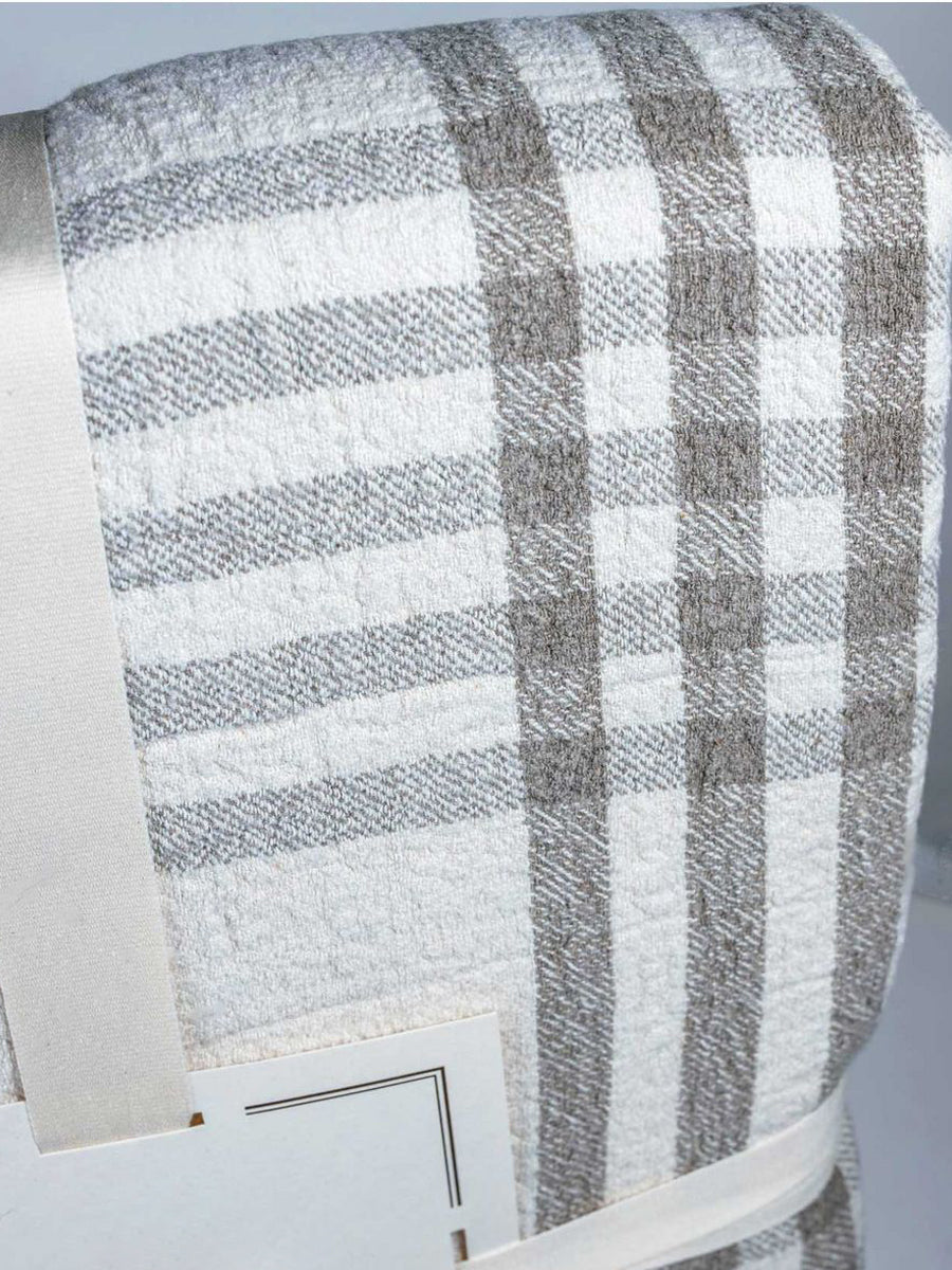 Linen Plaid with White and Grey Checkered Pattern