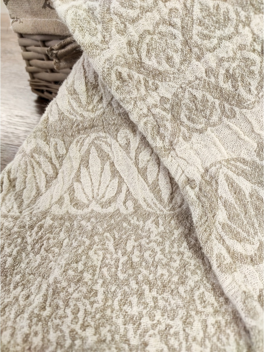 Beige and Grey Linen Towel with Elegant Ornament