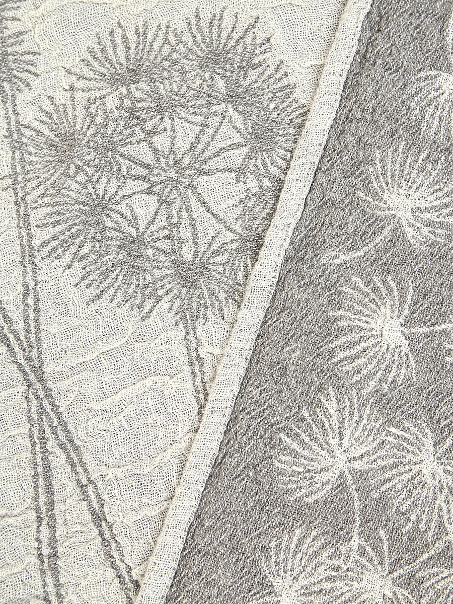 Grey Linen Towel with Dandelion Ornament