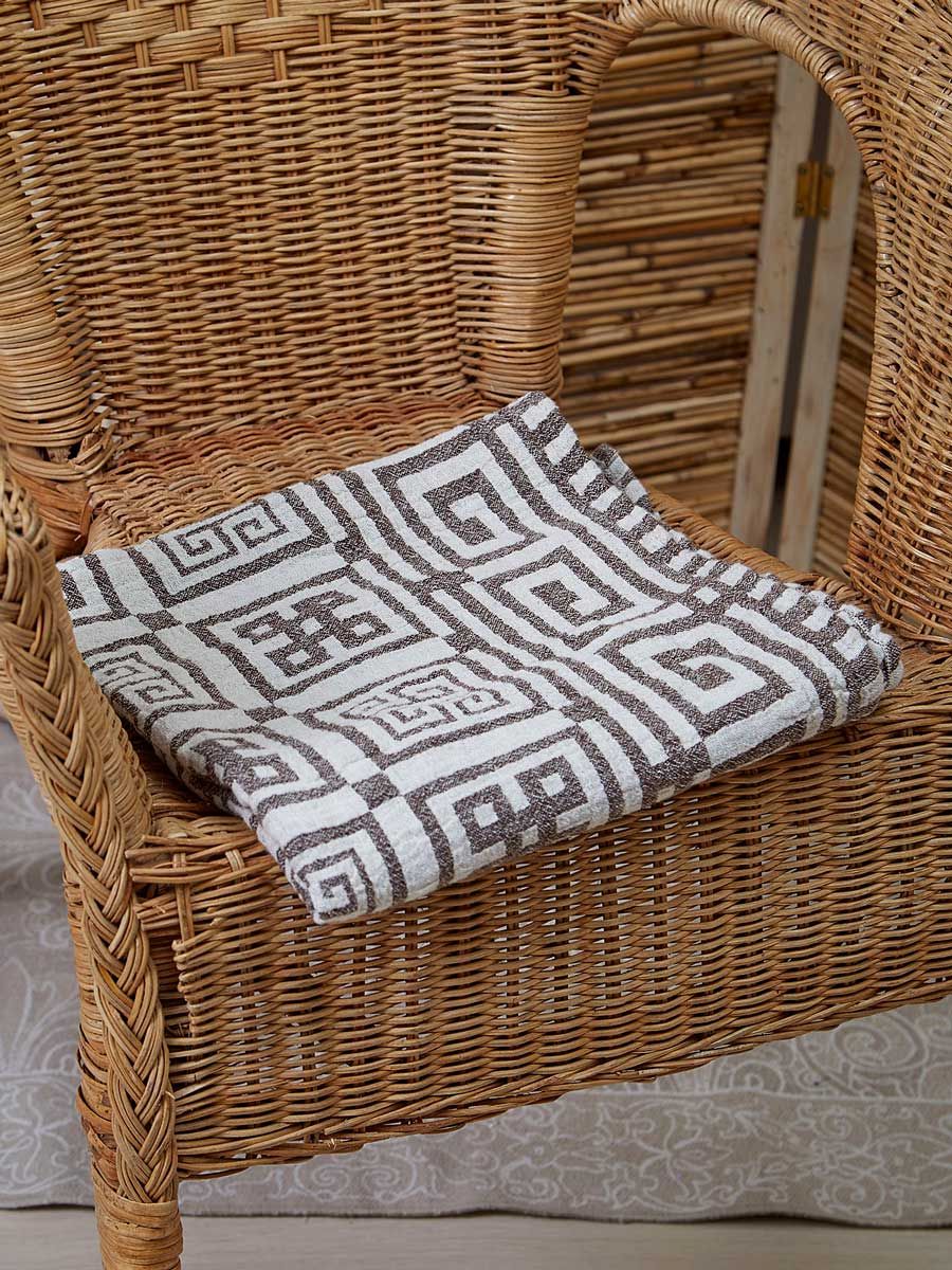 White and Black Linen Towel with Square Ornament