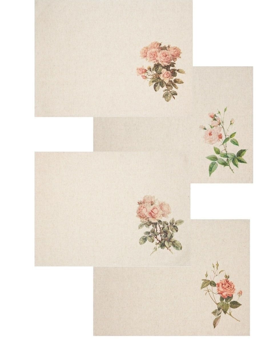 Linen Grey with Roses, Set of 4 Towels