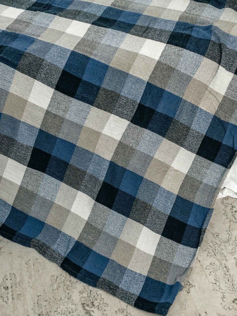 Linen Plaid with Blue and Grey Square Pattern