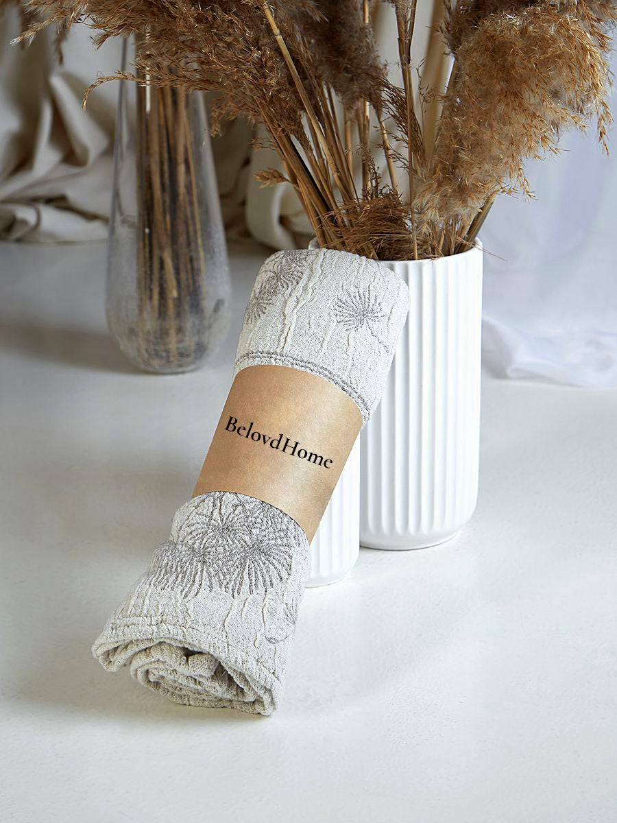 Grey Linen Towel with Dandelion Ornament