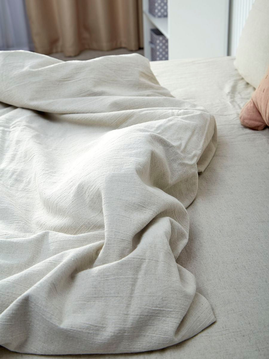 Linen Bedding in Grey with Cornflower Accents