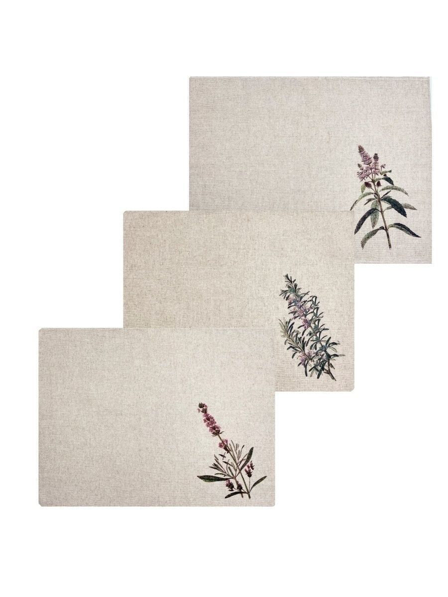 Linen Grey with Small Flowers, Set of 3 Towels