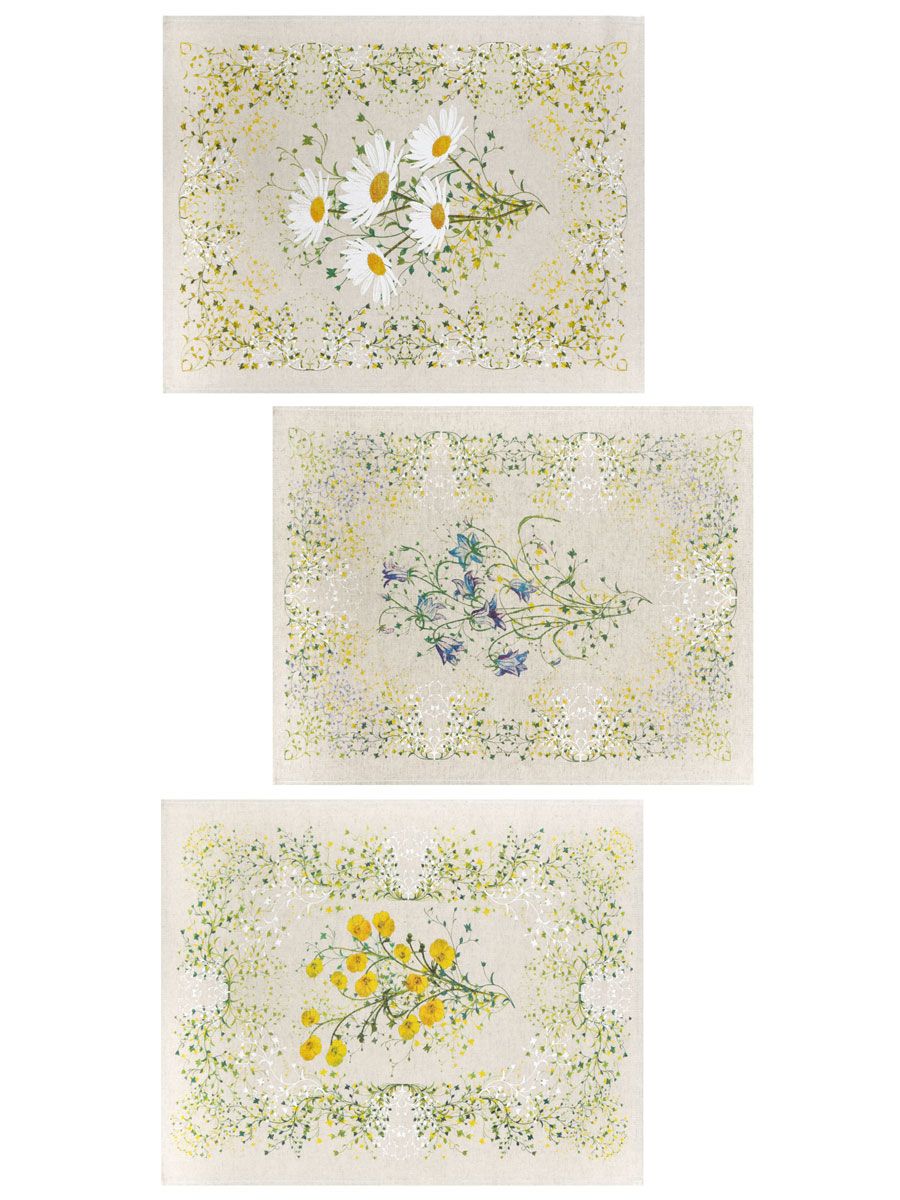 Linen Grey with Wildflowers, Set of 3 Towels